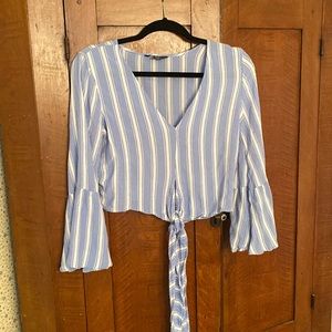 Cropped bell sleeve blouse with tie front